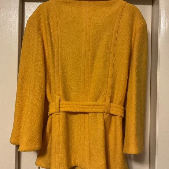 Yellow Tweed Wool 7/8 Length Sleeve Collard Coat Jacket Size US 16 - Picture 4 of 10